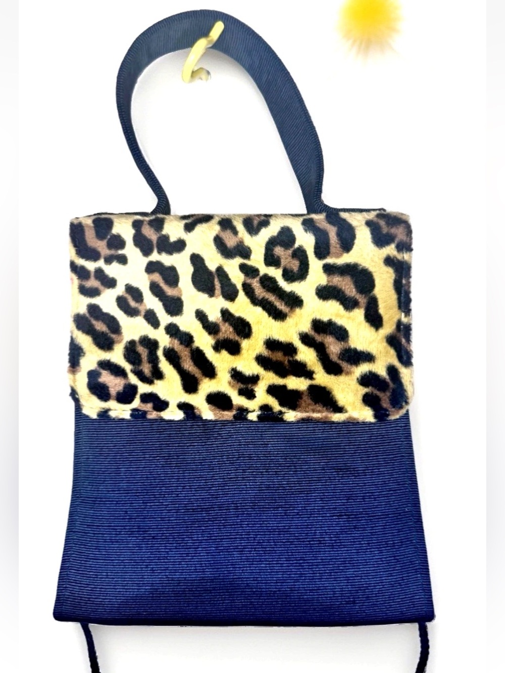 🐆JOSE COTEL🐆 VTG LEOPARD FAUX FUR FABRIC PILLBOX CLUTCH CROSSBODY PURSE